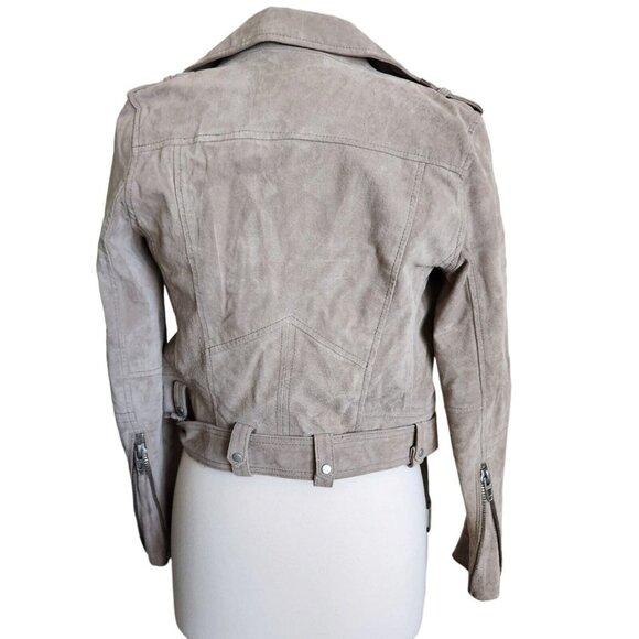 Blank NYC  Leather Moto Jacket  Suede Tan Beige Size XS with belt & zippers - Picture 8 of 16